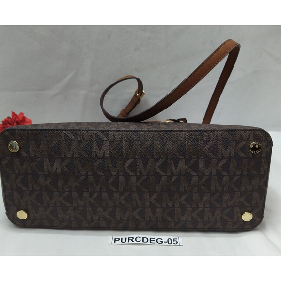 Michael Kors Lynn Brown Lugg MK Printed Large EW Satchel Bag - NWT $398 - Picture 8 of 16